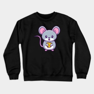 Cute Mouse Holding Cheese Cartoon Crewneck Sweatshirt